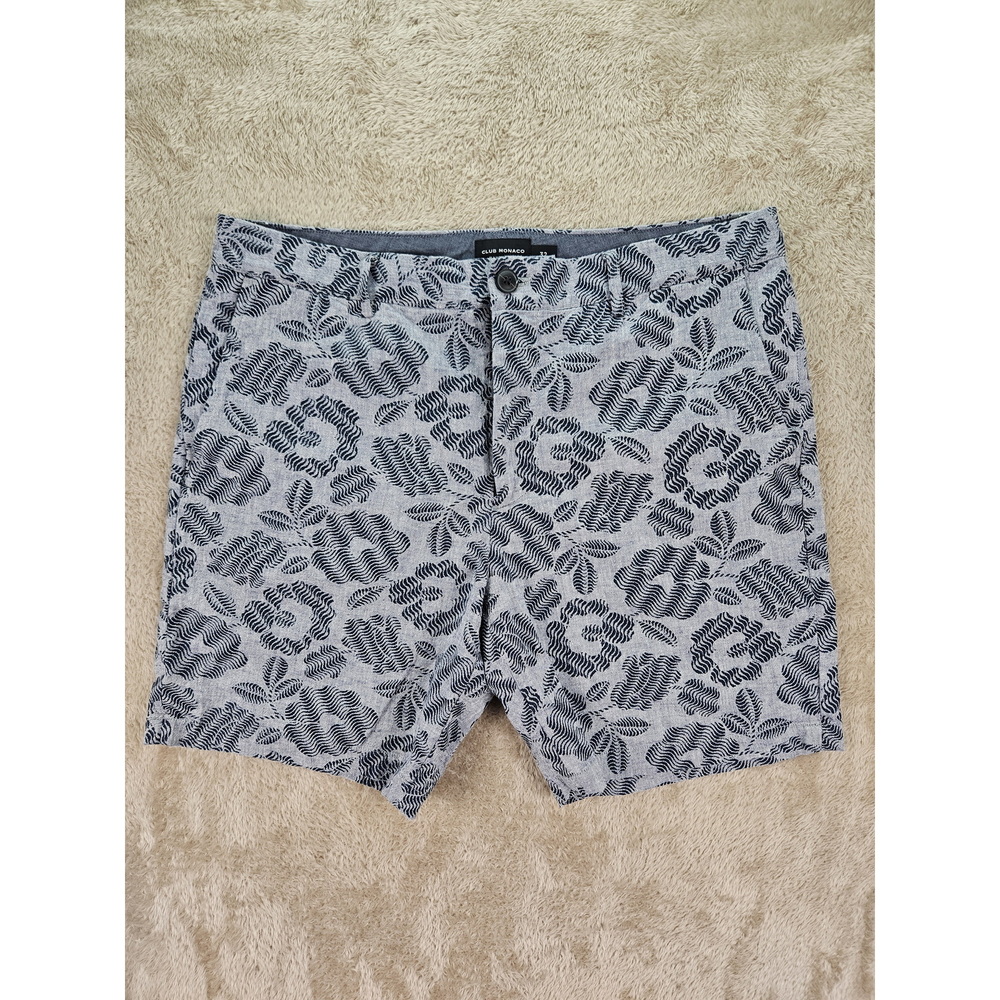 Club Monaco Baxter Fit Linen Blend Shorts Leaf Floral Print Men's Size 32